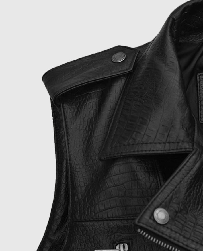 Men's Crocodile Pattern Biker Leather Vest