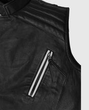 Men's Black Belted Biker Vest with White Highlights
