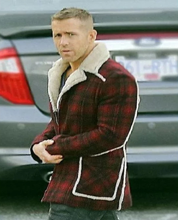 4-Deadpool Ryan Reynolds Wade Wilson Red Checkered Shearling Jacket