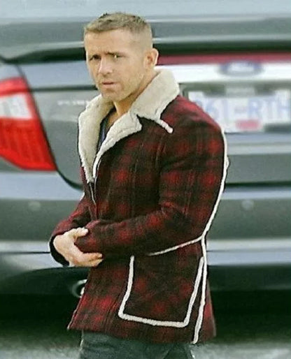 4-Deadpool Ryan Reynolds Wade Wilson Red Checkered Shearling Jacket