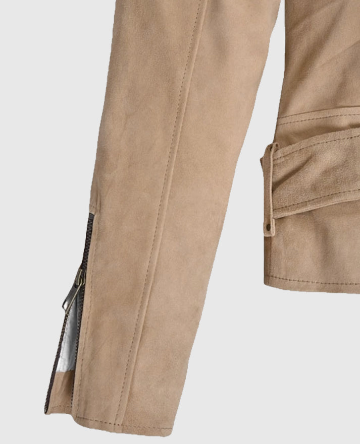 Women's Beige Suede Biker Leather Jacket