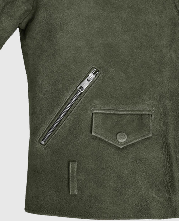 Women's Olive Suede Moto Leather Jacket