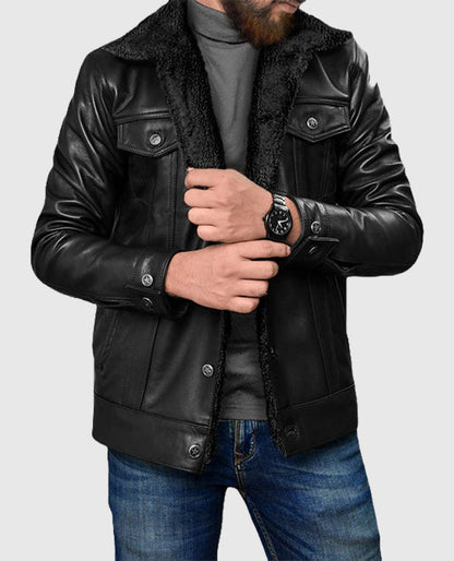 Men's Black Sherpa Leather Jacket