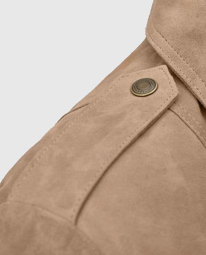 Women's Dusty Beige Suede Leather Fringes Jacket