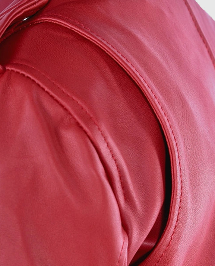 Soft Raspberry Red Gigi Hadid Leather Jacket