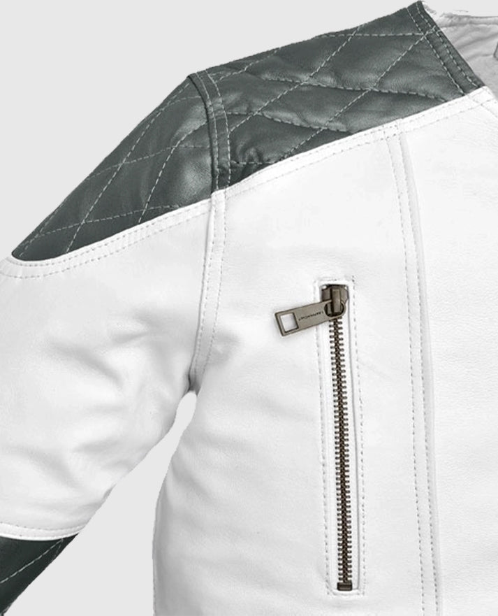 Women’s White & Silver Quilted Moto Jacket