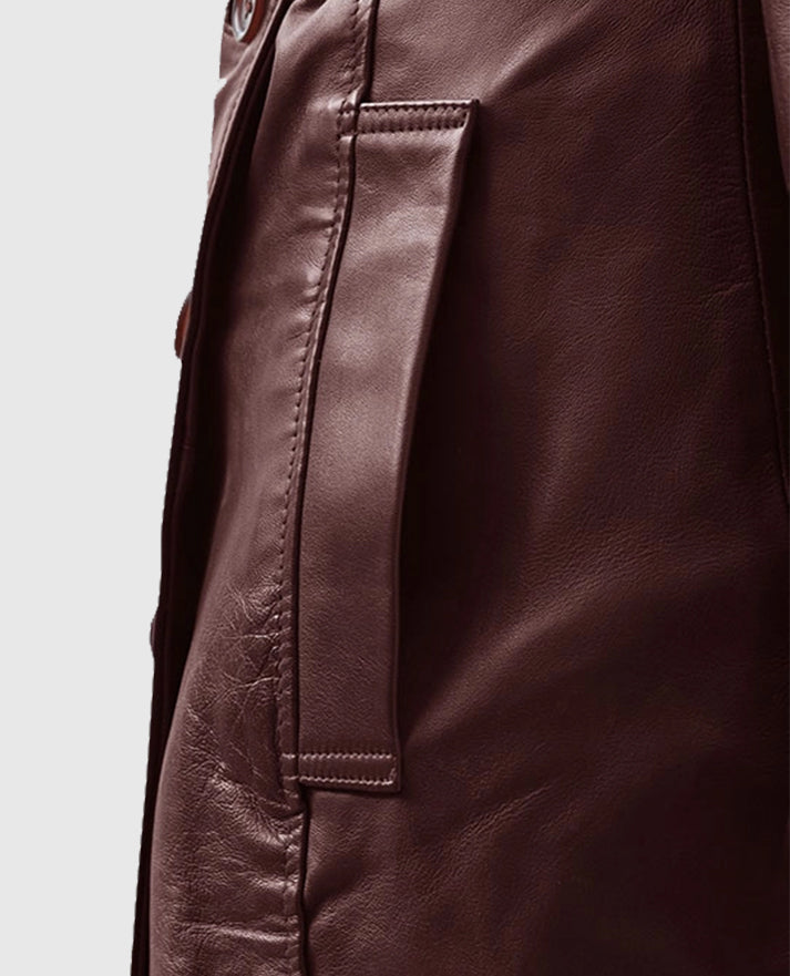 Women's Soft Maroon Wax Halcon Leather Trench Coat