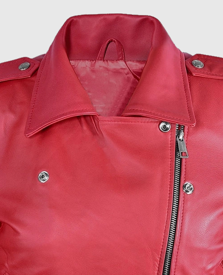 Soft Raspberry Red Gigi Hadid Leather Jacket