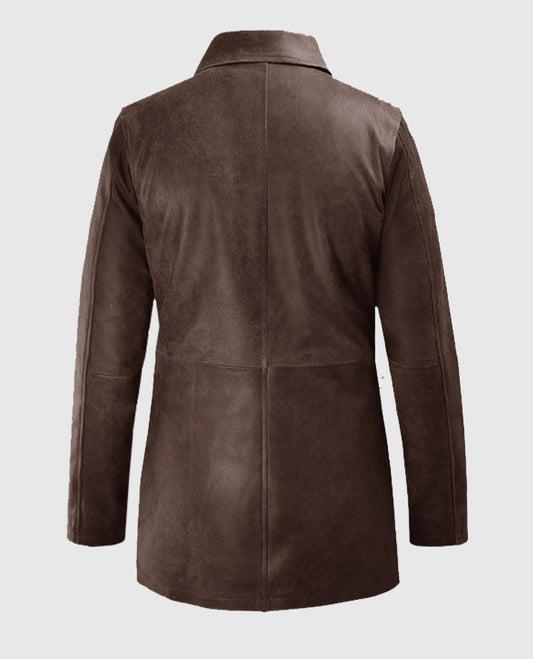 Distressed Brown Leather Car Coat