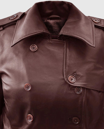 Women's Soft Maroon Wax Halcon Leather Trench Coat