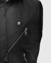 Men's Black Biker Style Leather Hooded Vest