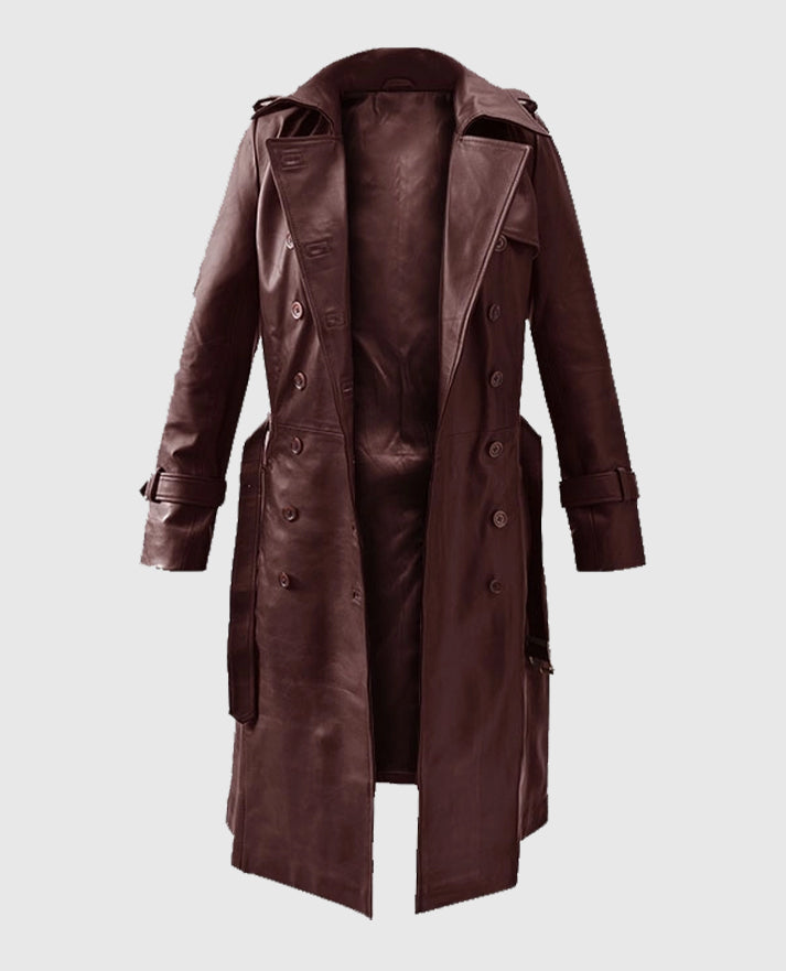 Women's Soft Maroon Wax Halcon Leather Trench Coat