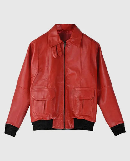Men's Red Bomber Leather Jacket