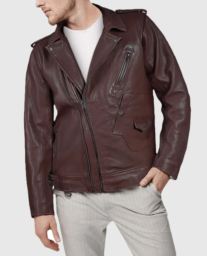 Men's Falcon Burgundy Rider Leather Jacket
