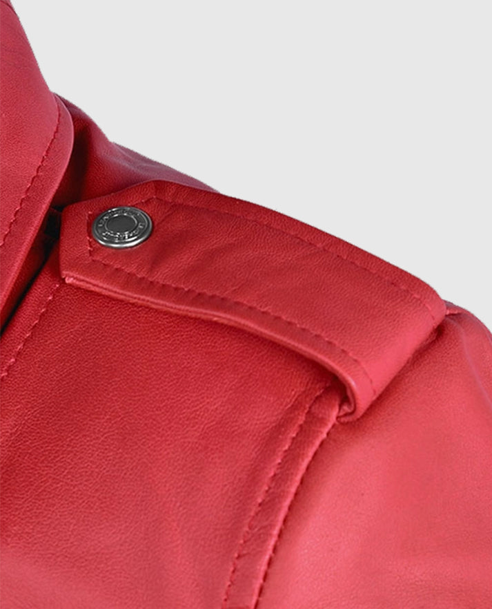 Soft Raspberry Red Gigi Hadid Leather Jacket