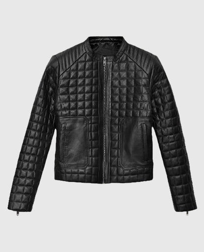 Women's Quilted Black Leather Jacket