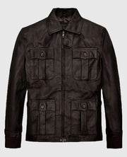 Aaron Eckhart Brown Leather Jacket