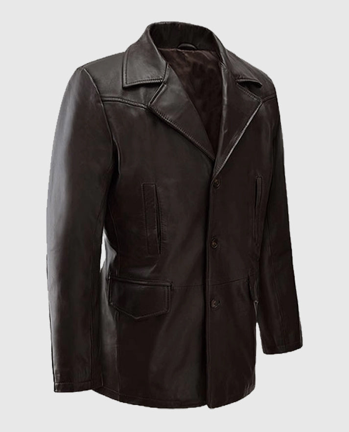 Aaron Eckhart Love Happens Leather Dark brown Trench Coat