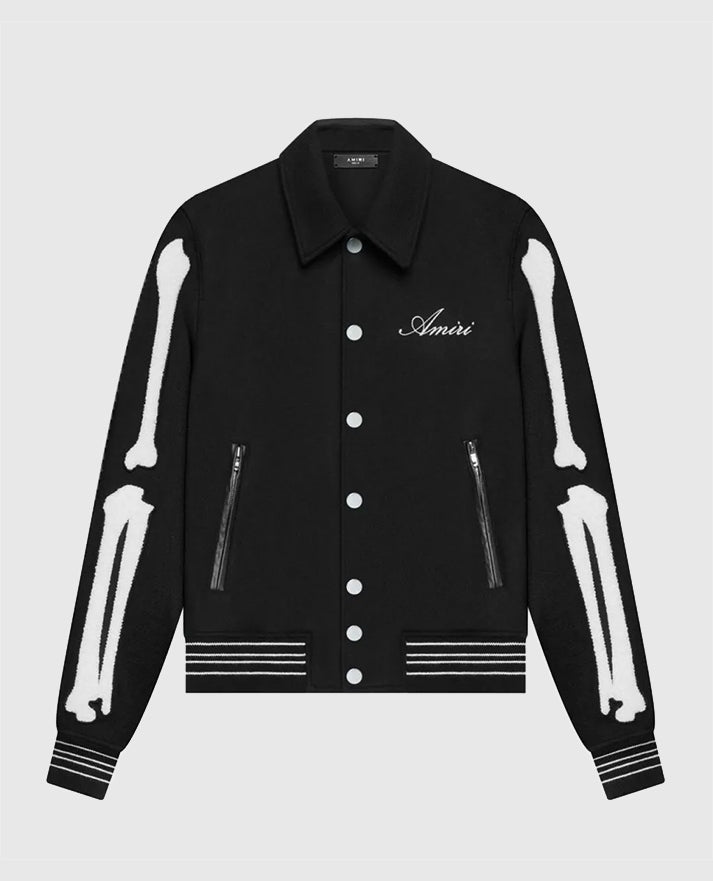 Amiri Bones Letterman Wool Black Jacket