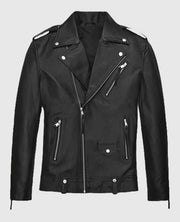 Ansel Elgort Moto Black Leather Jacket