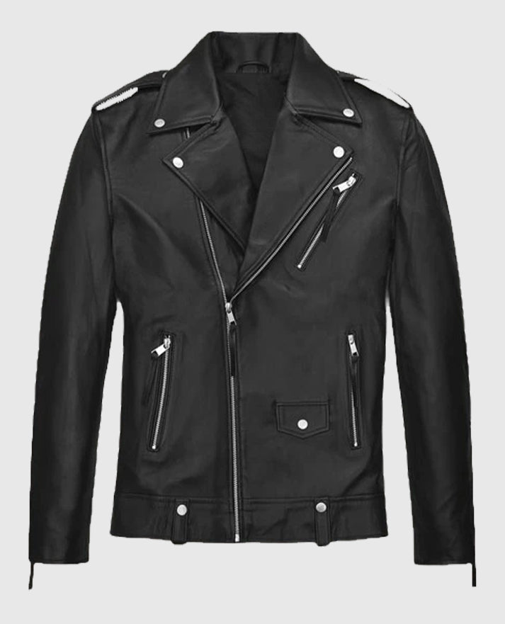 Ansel Elgort Moto Black Leather Jacket