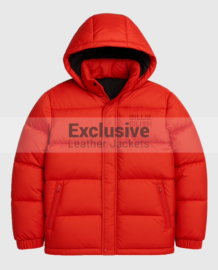 Billie Eilish Red Puffer Jacket with Hood