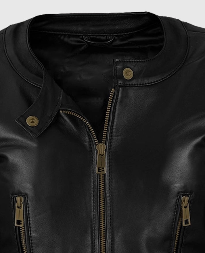 Black Cafe Racer Leather Jacket