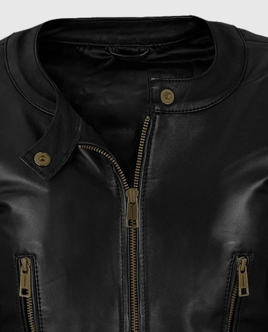 Black Cafe Racer Leather Jacket