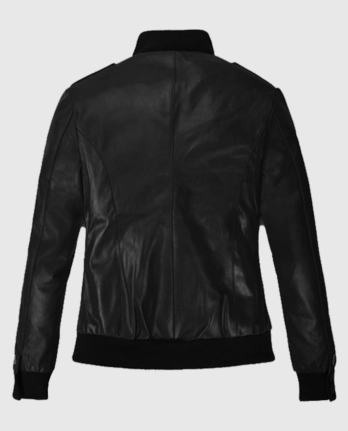 Black Leather Bomber Jacket