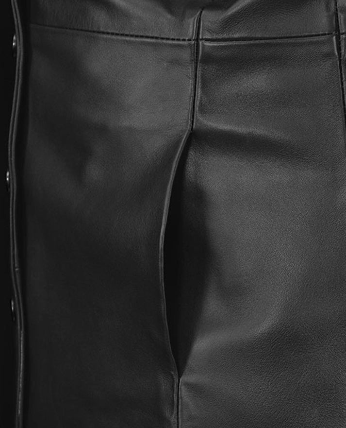 Black Selena Gomez Leather Long Coat - second image