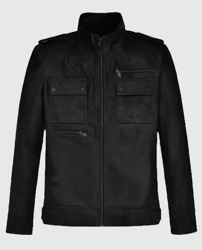 Black Tactical Field Leather Jacket
