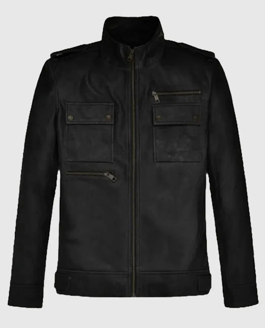 Black Tactical Field Leather Jacket