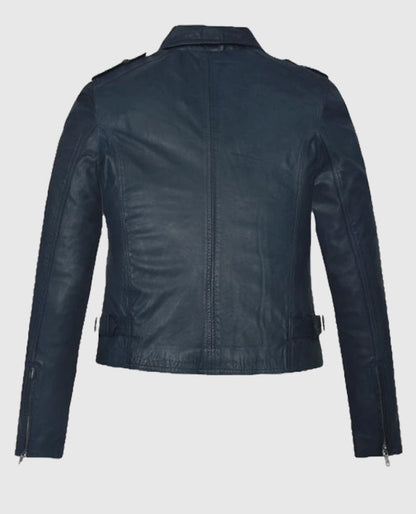 Blue Washed & Wax Biker Leather Jacket