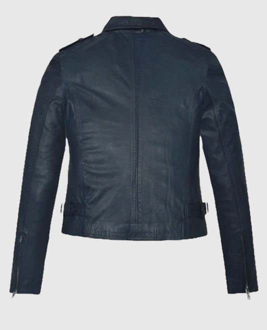 Blue Washed & Wax Biker Leather Jacket