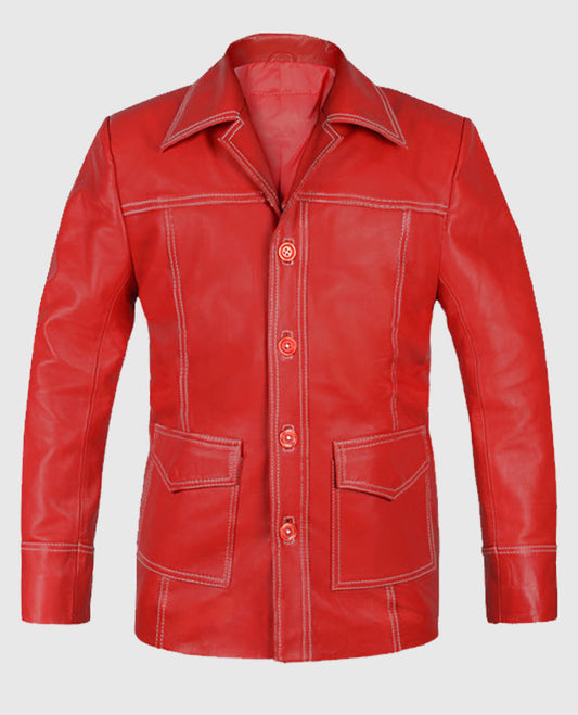 Brad Pitt Fight Club Red Leather Jacket