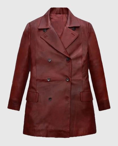 Dakota Johnson Madame Web Leather Red Trench Coat