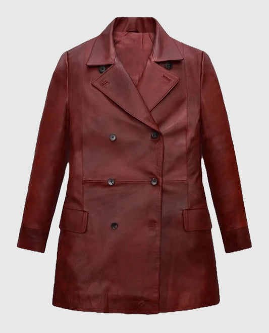 Dakota Johnson Madame Web Leather Red Trench Coat
