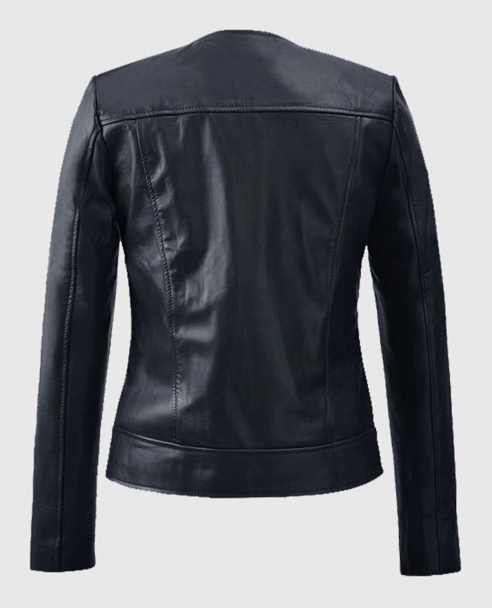 Dark Blue Leather Jacket for Women