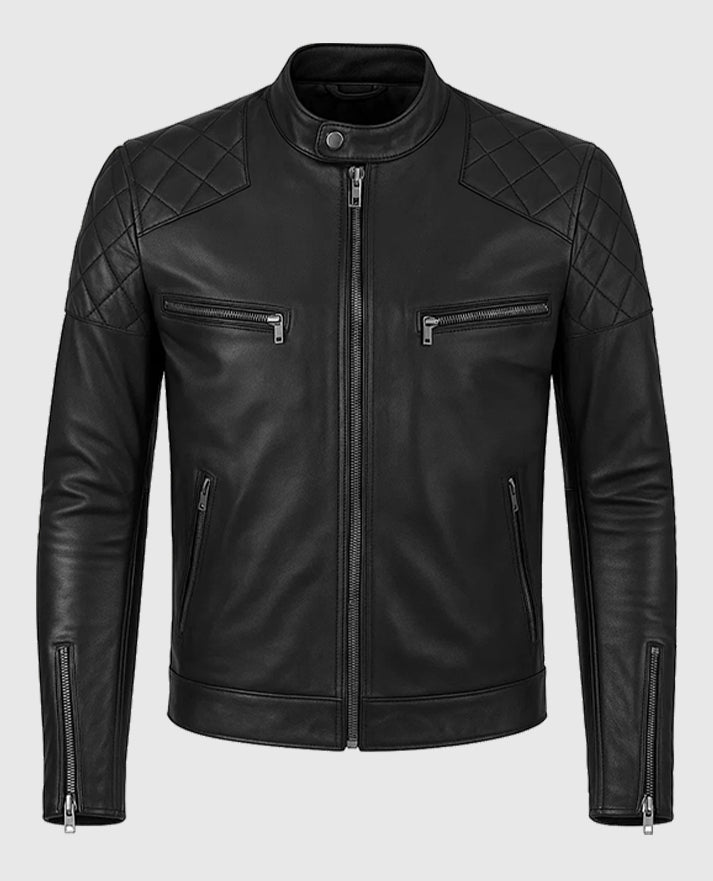 David Beckham Inspired Quilted Style Black Leather Biker Jacket