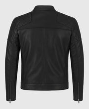 David Beckham Inspired Quilted Style Black Leather Biker Jacket Back
