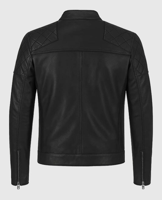 David Beckham Inspired Quilted Style Black Leather Biker Jacket Back