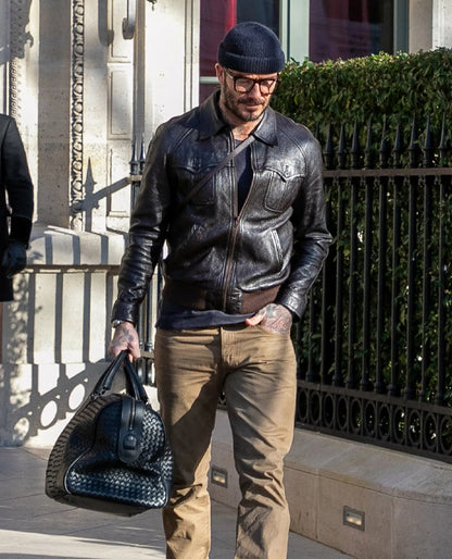David Beckham Leather Brown Jacket
