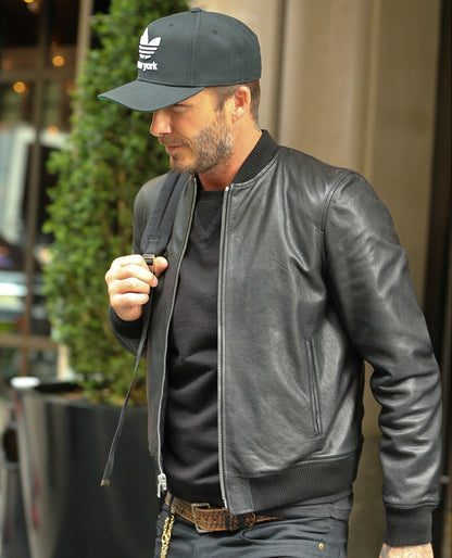 David Beckham Mercer Hotel NYC Leather Bomber Jacket