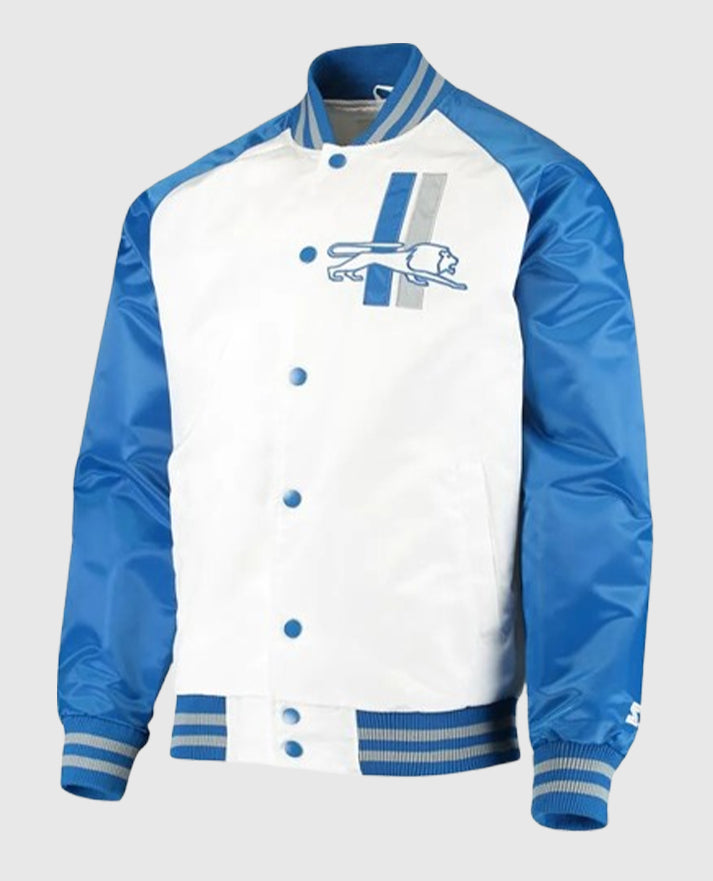 Detroit Lions Clean Up Edition White & Blue Throwback Satin Jacket