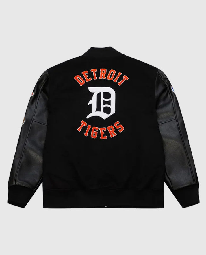 Detroit Tigers Black Out Vintage Logo Varsity Black Jacket