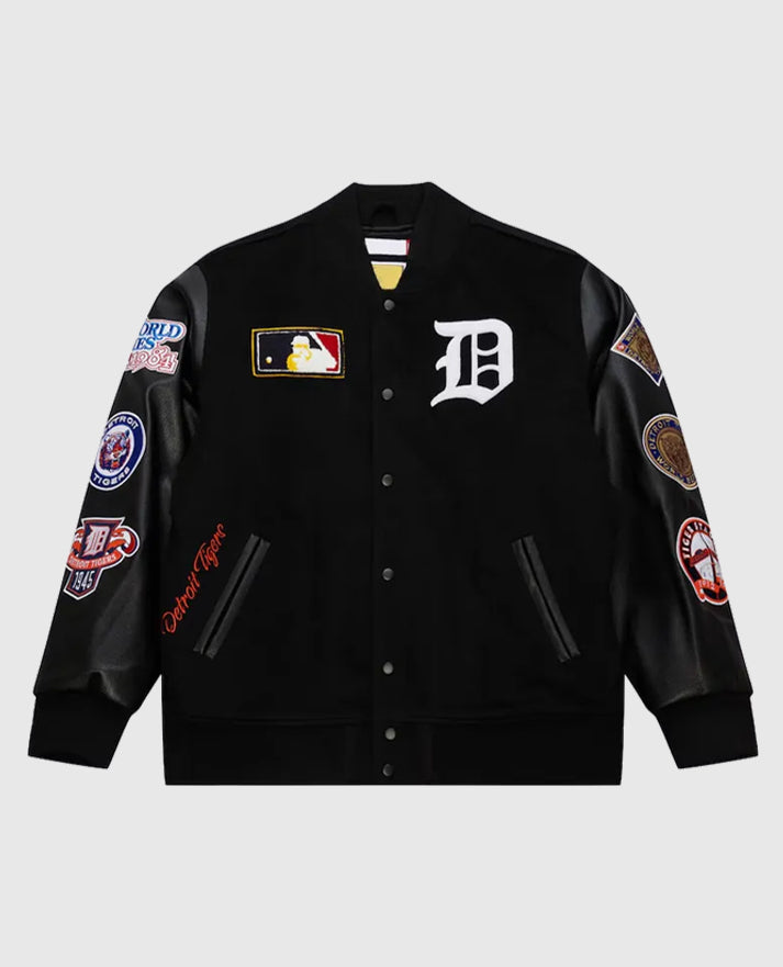 Detroit Tigers Black Out Vintage Logo Varsity Jacket