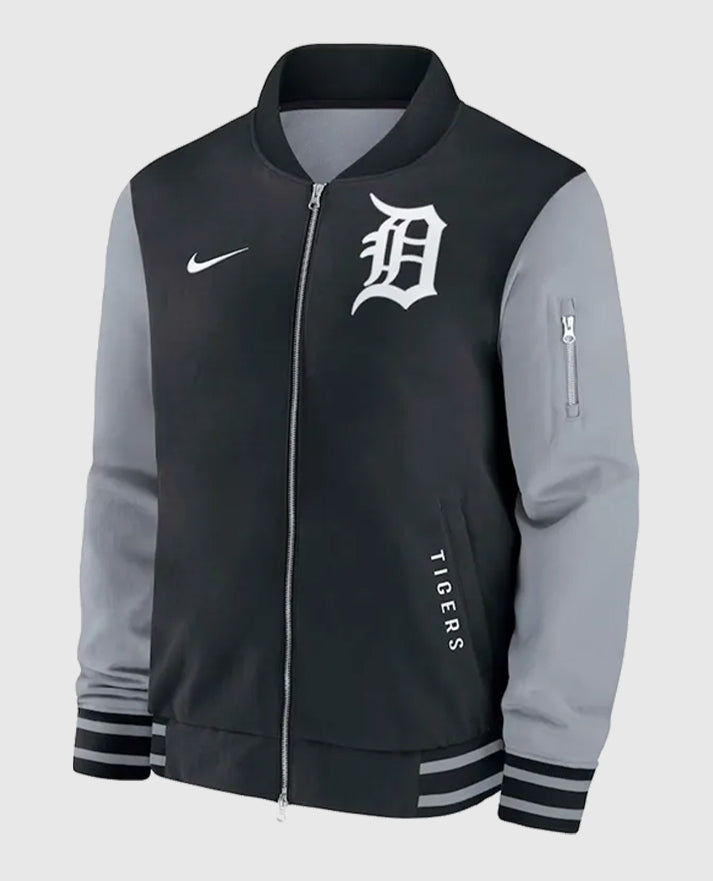 Detroit Tigers Dugout Bomber Full-Zip Black and Gray Jacket