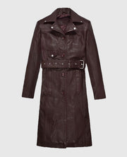 Eiza Gonzalez Leather  Maroon Trench Coat