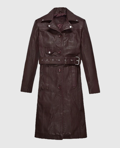 Eiza Gonzalez Leather  Maroon Trench Coat