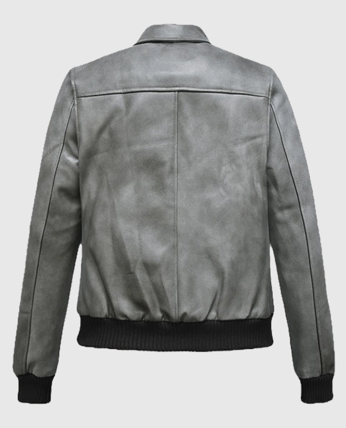Harbor Gray Kendall Jenner Leather Jacket with Collar